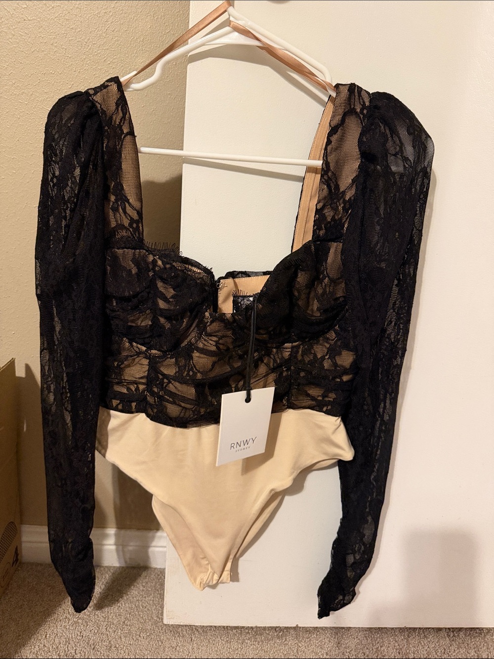 RNWY Black Lace & Beige Bodysuit